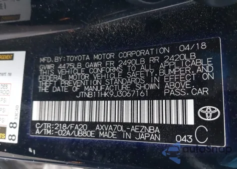 2018 Toyota Camry Le from USA, damaged, VIN JTNB11HK9J3067161